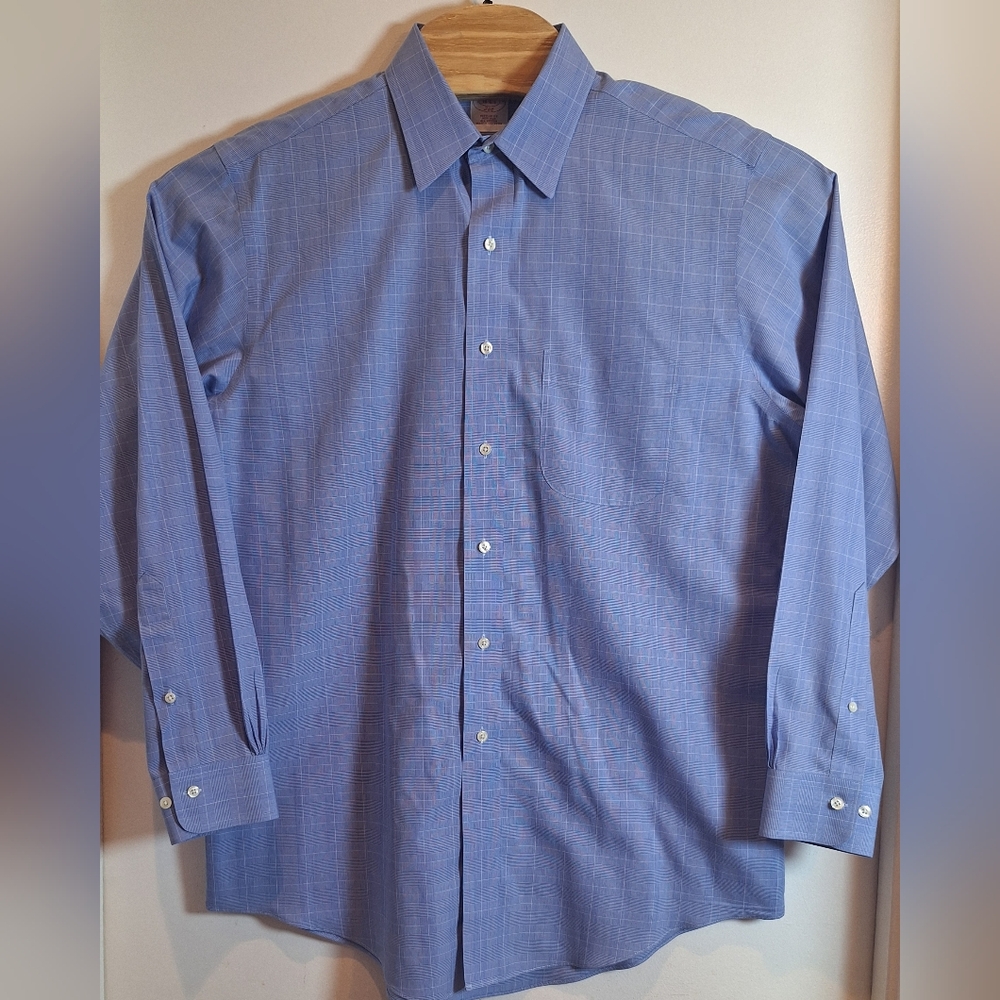 Brooks Brothers 16-4/5  Regular Fit Striped  Men's Blue Button‎ Up Cotton Shirt